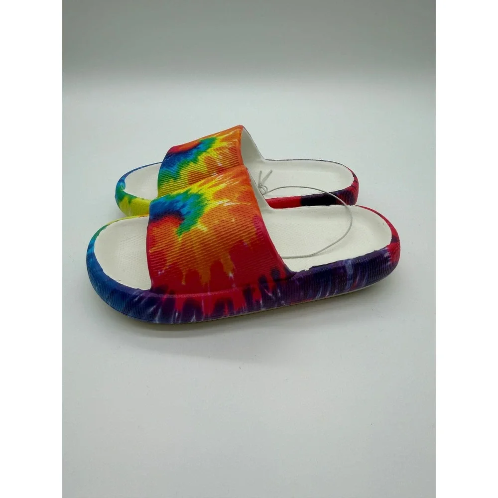 Kids Tie Dye Rainbow Slides Slip On Summer Sandals Size 13 USA EUR 28-29